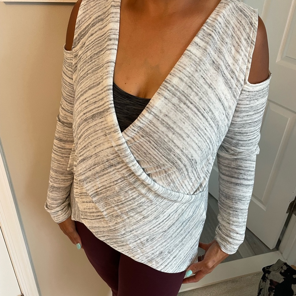 white house black market cross top with cold shoulder